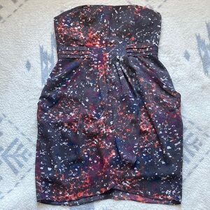 BCBGeneration Strapless Mini Dress Multicolor Charcoal Grey Wrap Pleated Sz 4